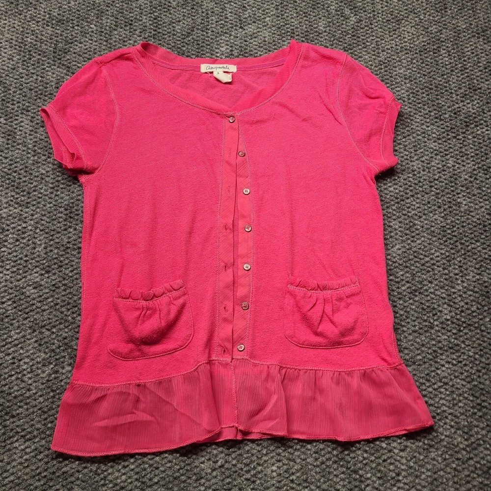 WOMENS  SIZE Small HOT PINK Shirt Sleeve Ruffle Cardigan Preppy